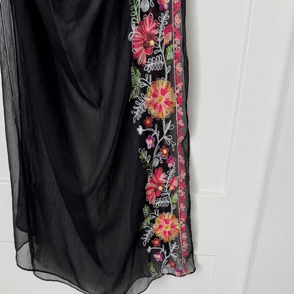 Black Sheer Floral Embroidered Scarf - Picture 2 of 6